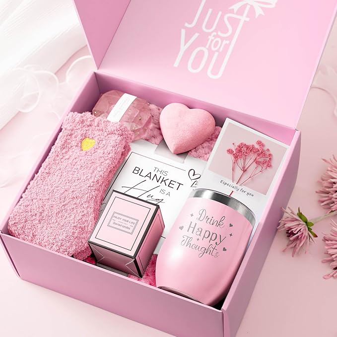 Birthday Gifts for Women, Self Care Get Well Soon Gifts, Luxury Rose Spa Bath Gift Basket - Unique Christmas Valentines Day Mothers Day Gifts for Mom Grandma Daughter Her Wife Girlfriend