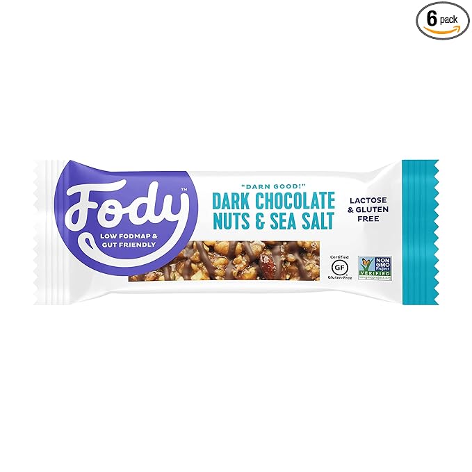 Fody Foods Snack Bars, Dark Chocolate Nuts & Sea Salt, 1.41 Oz (Pack of 6), 5g Protein, Low FODMAP, Gut & IBS Friendly, Vegan, Lactose Free, Non-GMO, Gluten Free