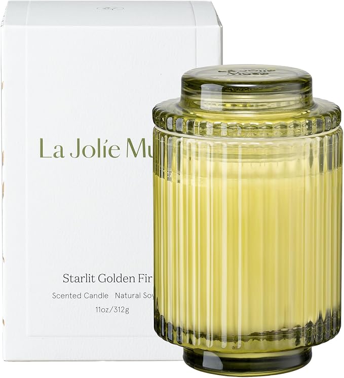 LA JOLIE MUSE Fir & Cedarwood Candle, Scented Candles for Home, Holiday Candle Gifts for Women&Men, Natural Soy Candles, Luxury Jar Candle, Starlit Golden Fir, 11oz