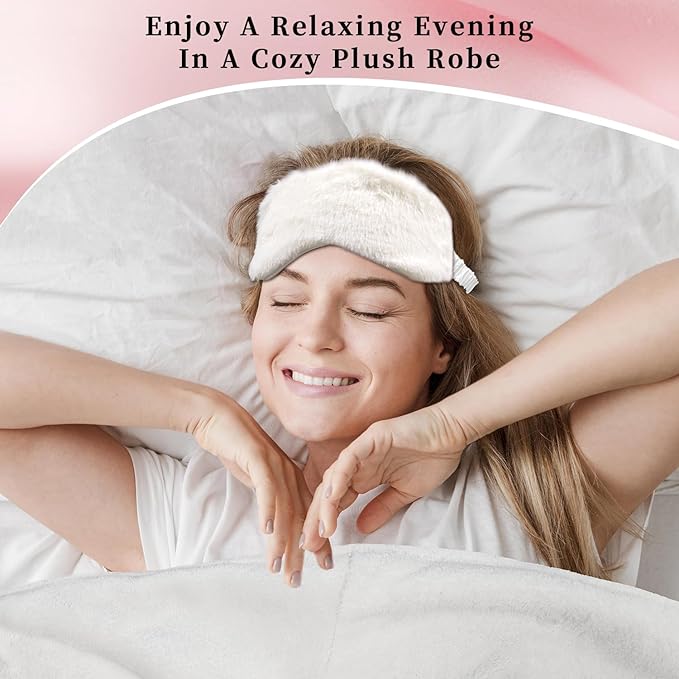 Birthday Gifts For Women, Bathrobe Set With Silky Satin Sleep Mask, Spa Robe and Slippers set, Scented Candle Self Care 7 Pack Set Suitable For Christmas Thanksgiven Day Beige