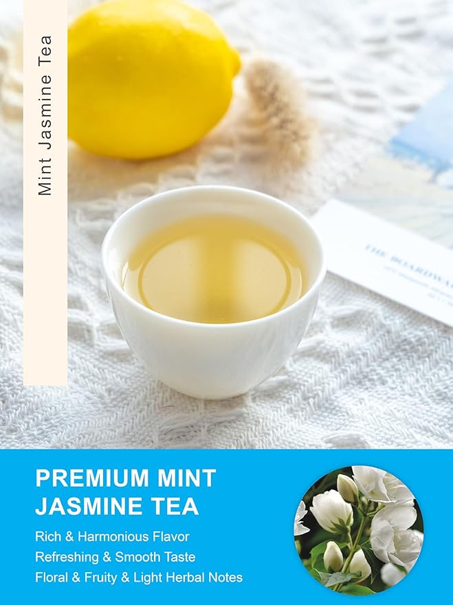 TeeLux Mint Jasmine Tea, 3g/bag, Mint with Jasmine, Lily, Osmanthus, Chrysanthemum, Fresh & Refreshing Flavor, Caffeine Free, 30 Count