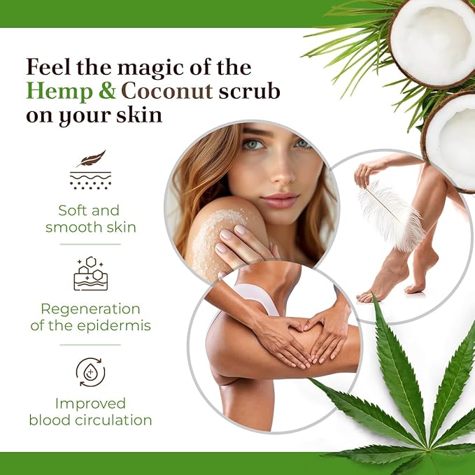 Natural Therapy Hemp & Coconut Salt Scrub – Exfoliating Body Scrub for Women – Moisturizing and Nourishing Skin – with Pure Oils and Dead Sea Minerals (23.28 Oz)