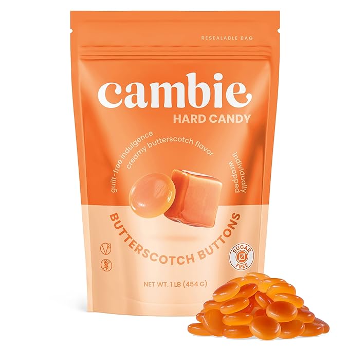 Cambie Sugar Free Butterscotch Hard Candy – 1 lb of Individually Wrapped Sugar Free Hard Candy, Smooth & Creamy Butterscotch Buttons, Keto & Diabetic Friendly