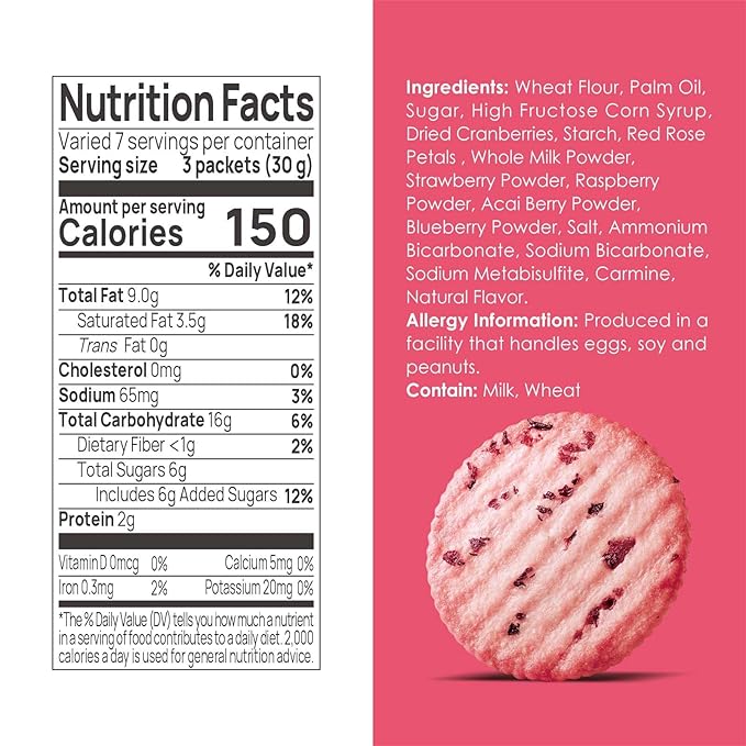 V-LOONG Rose & Multi Berries Biscuits, Vlife Baked Round Crackers, Sweet and Crispy Snacks, (1 PACK,7 Ounce)