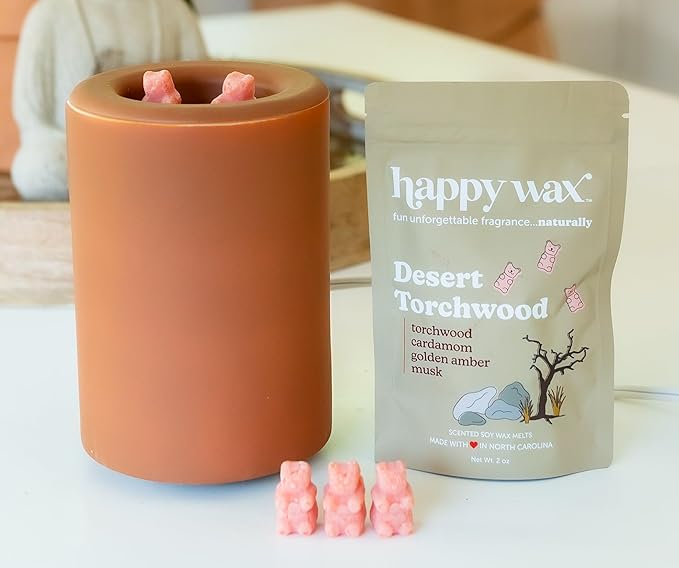 Happy Wax Desert Torchwood Scented Bear Wax Melts - Natural Strong Scented Woodsy Wax Melts Infused w/Essential Oils - Non Toxic Wax Melt & Pet Safe Wax Melts - (8 oz Pouch)