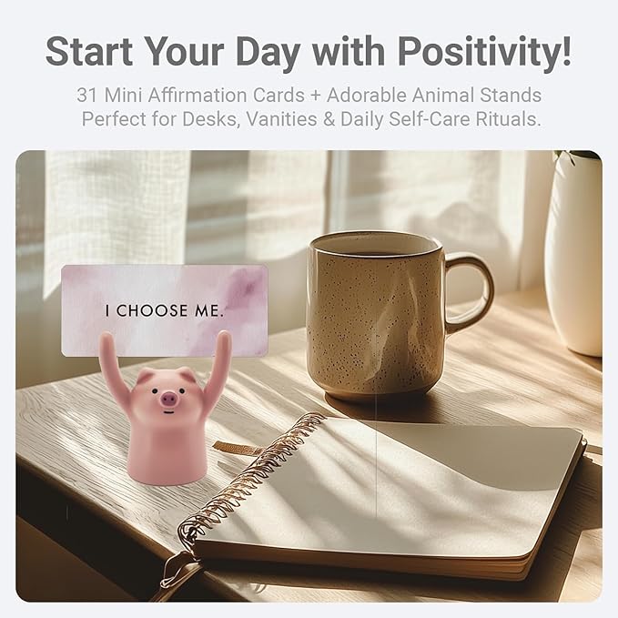ZEARPT Affirmation Card Deck for Women, Self Care Gift, Positive Affirmation Cards with Holder, Gift for Her, Daughter, Niece, Sister, Daily Affirmations, Midlife Manifestation Gift (Pink - Pig)
