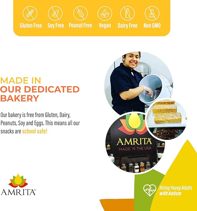 Amrita Nut Free Mango Coconut Vegan Protein Bars (12 Count) | 11g Plant-Based Protein Bar | Peanut Free, Gluten Free, and Dairy Free | Low Sugar, High Fiber, Healthy School-Safe Snacks