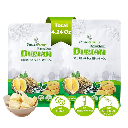 DARLAC FARMS Freeze Dried Durian Bites Pack 2 (0.7 Oz x 6 Counts), Premium Organic Crispy Crunchy Natural Healthy Fruit Snacks for Kids & All Ages, No Sugar Added