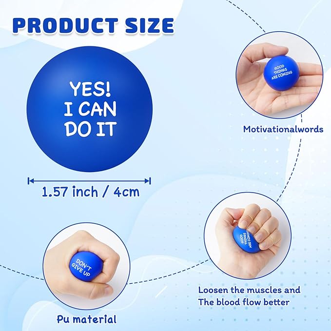 100PCS Motivational Stress Balls for Adults and Kids - Stress Balls Bulk Soft Sponge Squeeze Toys with Inspirational Quotes | Office Classroom Stress Relief Gifts | Anxiety Relief Fidget Toys