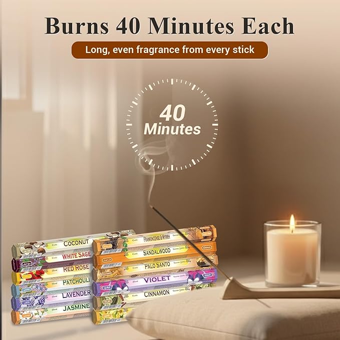 Tulasi Incense Sticks Pack of 12 Natural Scent (240 sticks) Variety Fragrance of Coconut, White Sage, Red Rose, Palo Santo Lavender & Cinnamon etc, Ideal For Meditation & Positive Vibes, Thanks Giving