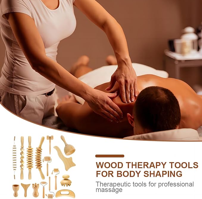 16Pcs Wood Therapy Massage Tools Set, Maderoterapia Kit for Body Sculpting, Lymphatic Drainage & Deep Tissue Massage, Wooden Fascia Roller for Face & Full-Body Muscle Pain Relief