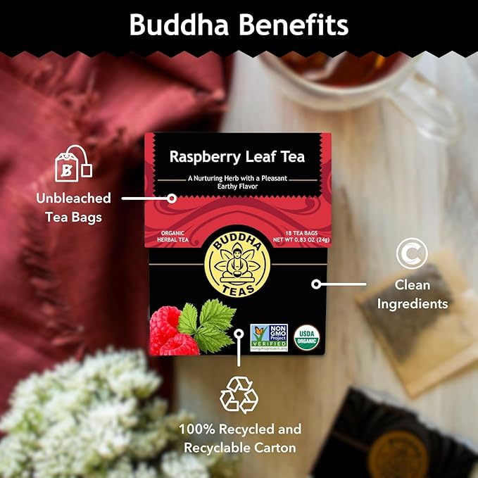 Buddha Teas - Organic Raspberry Leaf Tea - Herbal Tea - For Health & Wellbeing - With Vitamins, Antioxidants & Calcium - Clean Ingredients - Caffeine Free - OU Kosher - 18 Tea Bags (Pack of 1)