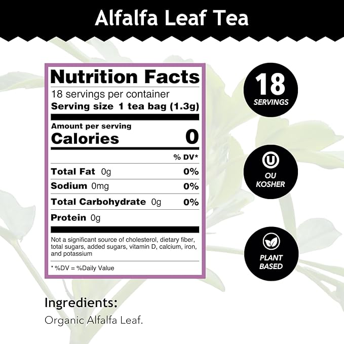 Buddha Teas - Alfalfa Leaf Tea - Herbal Tea - For Health & Wellbeing - With Vitamins, Minerals & Antioxidants - Clean Ingredients - Caffeine Free - OU Kosher - 18 Tea Bags (Pack of 1)