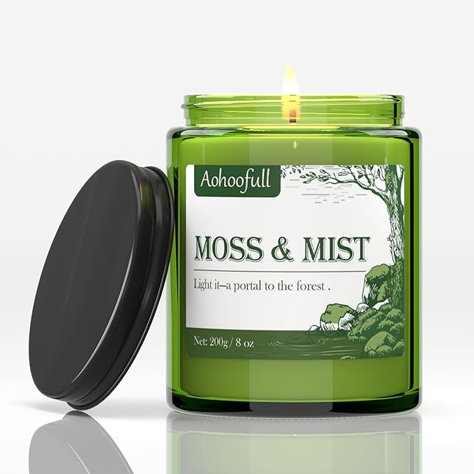 Moss & Mist Soy Candles for Home Scented,8oz 40 Hour Burn Aromatherapy Candle Gift for Stress Relief, Meditation, Yoga, Relaxing SPA, Reusable Jar for Men and Women