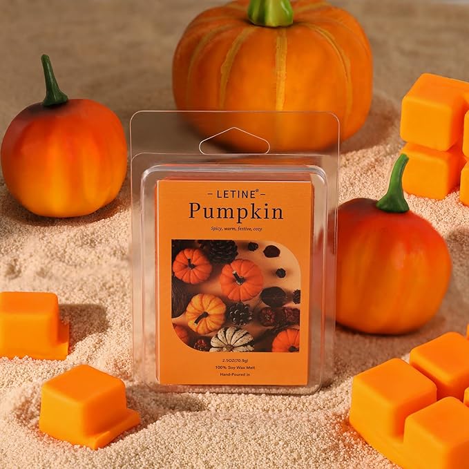 LETINE Wax Melts 2.5oz(1 Pack), Pumkin Fall Scented Wax Melts, 100% Soy Wax Melts Wax Cubes with All- Natural Strong & Non Toxic Essential Oil for Warmer, Gifts Set for Home Fragrance/Seasonal Scents