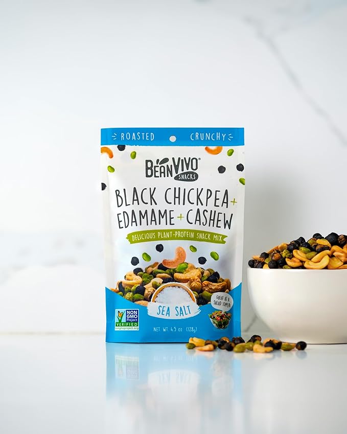 BeanVIVO Healthy Snacks for Adults & Kids with 7g Protein & 5g Fiber per Serving with Dried Edamame, Roasted Cashew and Chickpeas - Vegan & Gluten Free - Keto Friendly & Non-GMO - 3-Pack (4.5 oz Each Pouch)