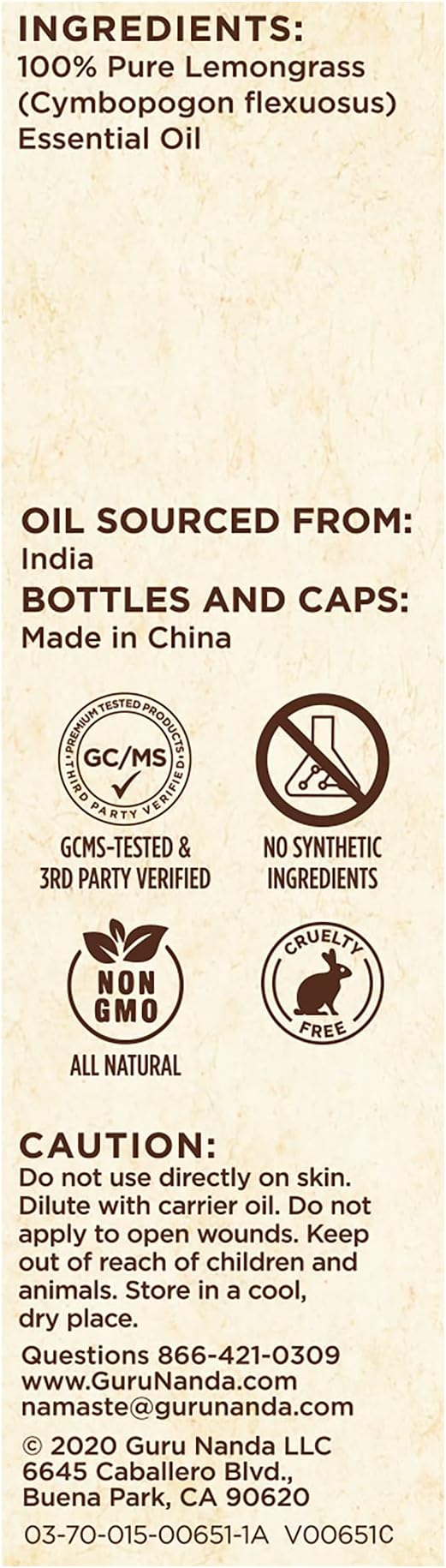 GuruNanda Lemongrass Essential Oil, 100% Pure, Natural and Undiluted Diffuser Oil for Aromatherapy, Massages & DIY Recipies, for Rejuvenation (2X0.5 fl Oz)