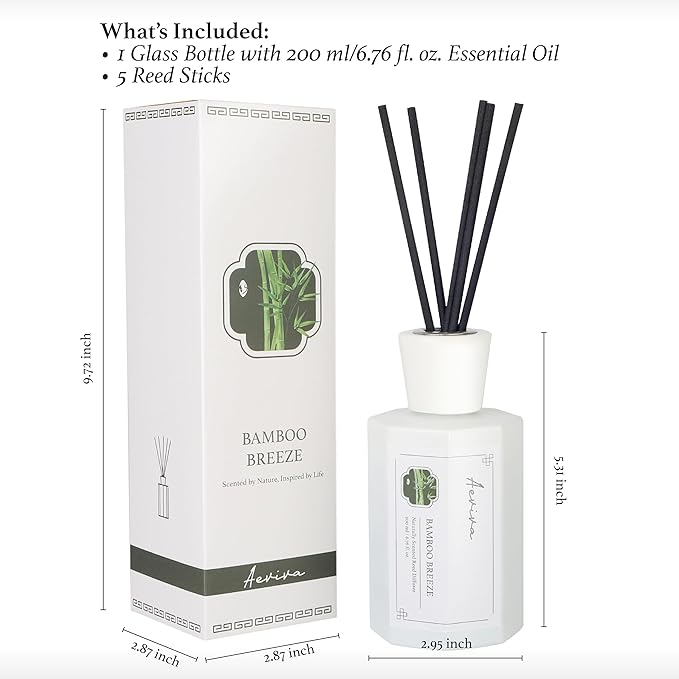 Reed Diffuser Set, 6.76 fl oz Bamboo Breeze Scented Oil Diffuser, Home Fragrance with Reed Sticks for Bedroom, Office, Bathroom Shelf Decor & Gifts
