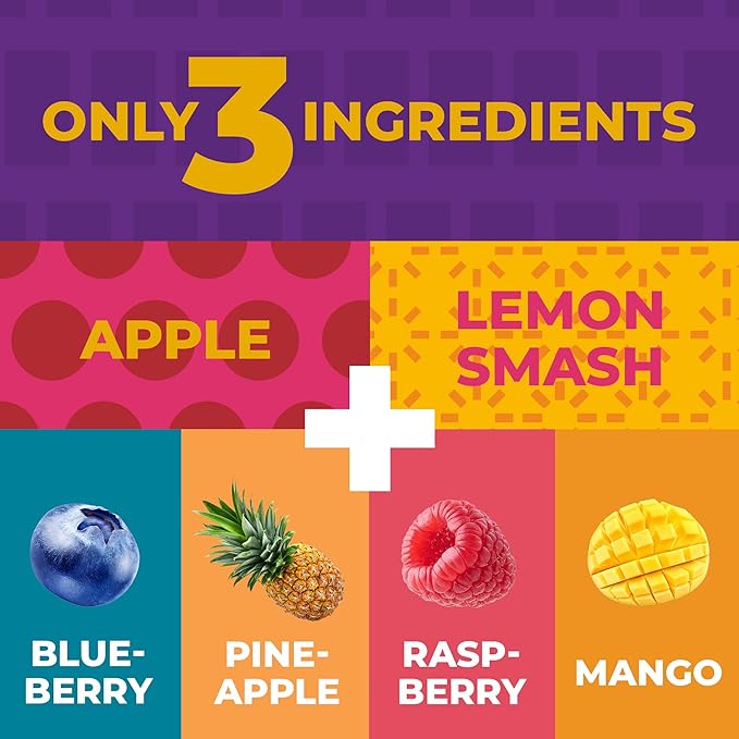 Fruit Snacks by Zest Delites, Fruit Leather Bars, Healthy Snacks for Adults & Kids, Vegan, Dried Apple-Based Pineapple, Mango, Blueberry, Raspberry Strips 0.88 oz x 36