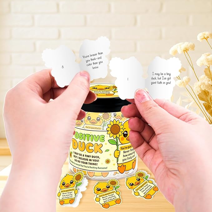 Emotional Support Duck – Funny Duck Gifts For Duck Lovers - 60 Positive Duck Daily Affirmation Cards Jar – Inspirational Gifts for Women - Self Care Gift for Coworkers, Teens, Friends, Boss