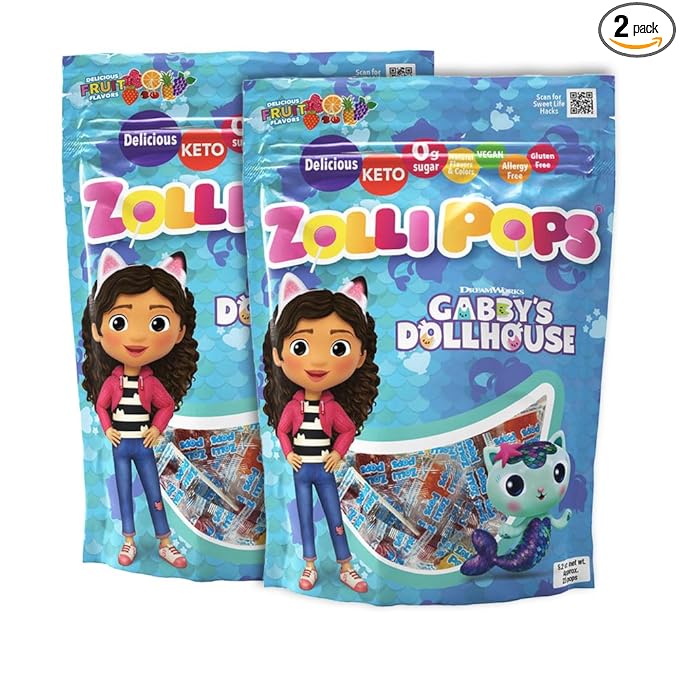 Zollipops Gabby's Dollhouse Clean Teeth Pops Sugar Free Candy with Xylitol, Dye-Free Lollipops - Keto & Diabetic-Friendly, Dentist-Approved Treats for Kids (Natural Fruit Flavors, 5.2 oz, Pack of 2)