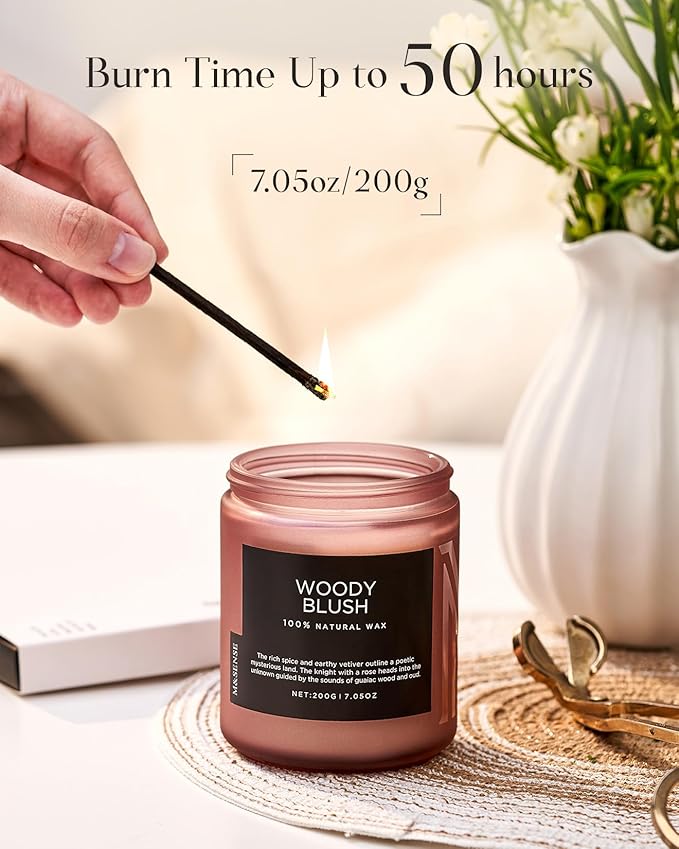 M&SENSE Woody Blush - Rose Vetiver Scented Candles 7.05oz 50 Hour Long Lasting Burn Non Toxic Natural Luxury Candle Gifts for Women,Aromatherapy Gifts for Relaxing Spa