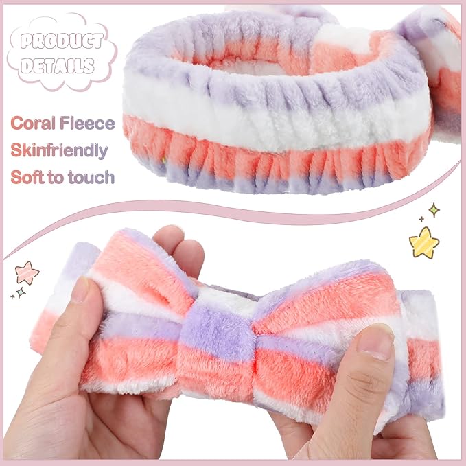 WILLBOND Spa Headband Bow Hairband Facial Makeup Women Face Wash Adjustable Skincare Headbands Flannel Towel Soft Head Wraps for Women Shower Washing Face (Stylish,24 Pieces)