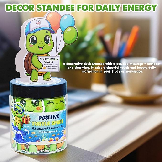 Positive Turtle Jar – 60 Daily Affirmation Cards with Standee | Cute Desk Decor & Encouragement Gift for Women, Coworkers, Teens, Friends | Emotional Support Jar, Just Because, Self Care Idea