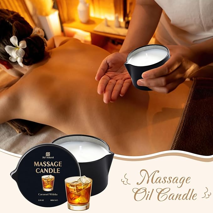 3 Pack Soy Massage Oil Candles Low Temp Massage Candles 3 Scent Spa Therapy Body Oil Home Gift for Relaxation, Couples, or Self-Care (Eucalyptus Mint, Cedar Sandalwood, Caramel Whisky)