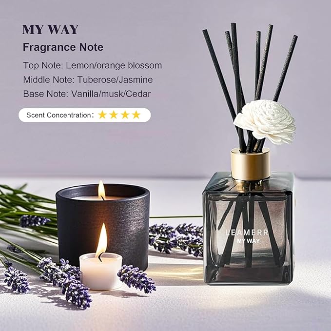 Reed Diffuser Set, My Way Floral Fragrance Diffuser 6.1 fl oz with 6 Reed Sticks Long-Lasting Home Fragrance Reed Diffuser for Home Room Office Bathroom Shelf Decor