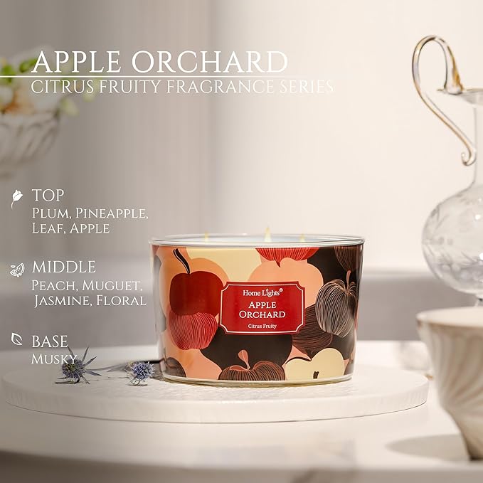 HomeLights Soy Wax Candles for Home Scented, 4-Wick Candles in Apple Orchard Scented, Aromatherapy Candles Gift for Parties, Relaxing, Eclectic Mixed Styles, 18oz