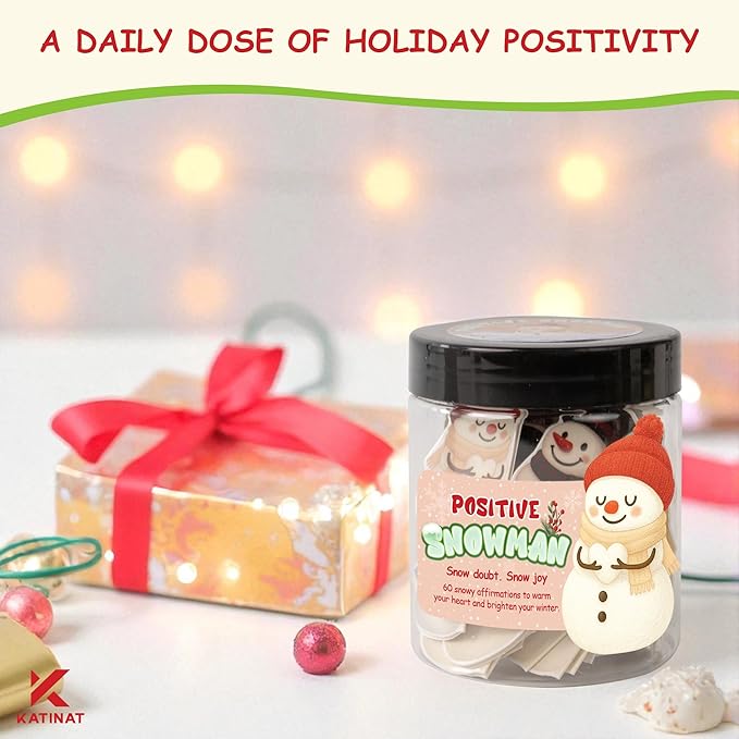 Positive Christmas Snowman Jar, 60 Snowy Affirmation Cards, Cute Christmas Gifts for Women, Teens & Coworkers, Friendship Stocking Stuffers, White Elephant Holiday Gift Idea
