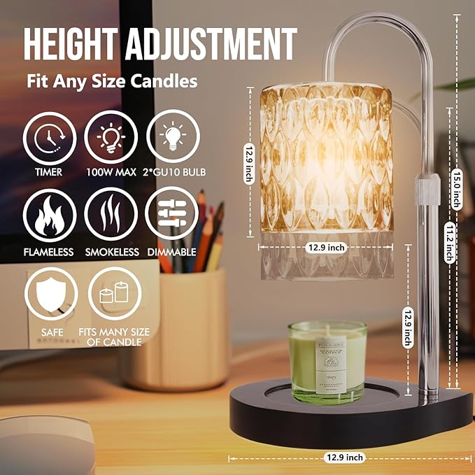 GEEZO Fragrance Candle Warmer Lamp,Electric Candle Warmer with Timer & Dimmer,Mom Christmas Birthday Gifts for Women, House Warming Gifts New Home Bedroom Decor