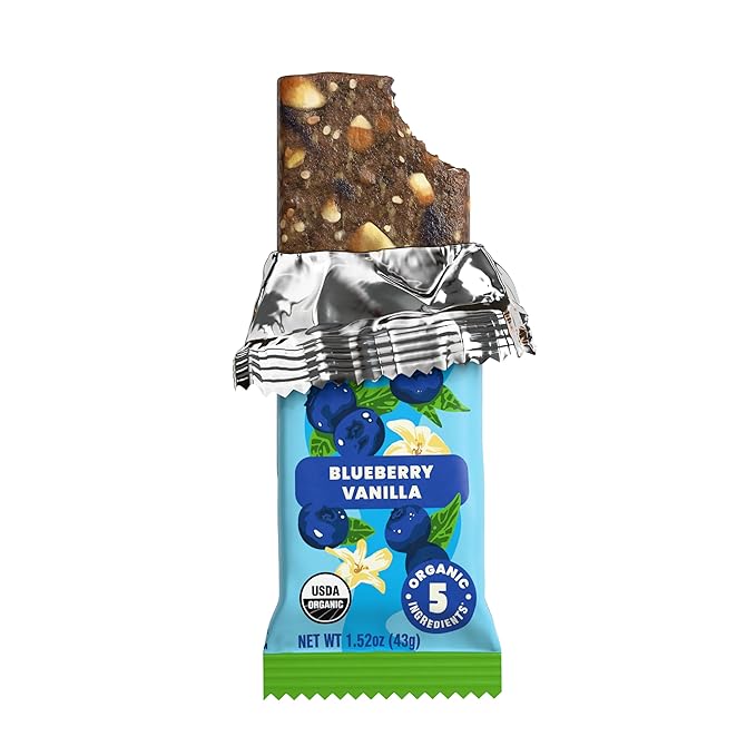 Bearded Brothers, Organic Vegan Protein Energy Bars, Blueberry Vanilla (12 Pack) - Gluten Free, Paleo, Fiber, Whole 30 | Non GMO Low Glycemic Snacks (Packaging May Vary)