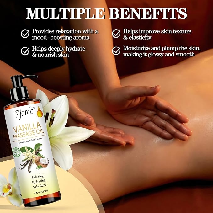 Massage Oil for Massage Therapy, Vanilla, Lavender Oil, with Massage Roller Ball, Massage Oils for Muscle Relaxing, Calming, Soothing & Moisturizing, Spa Gift Set for Her and Him