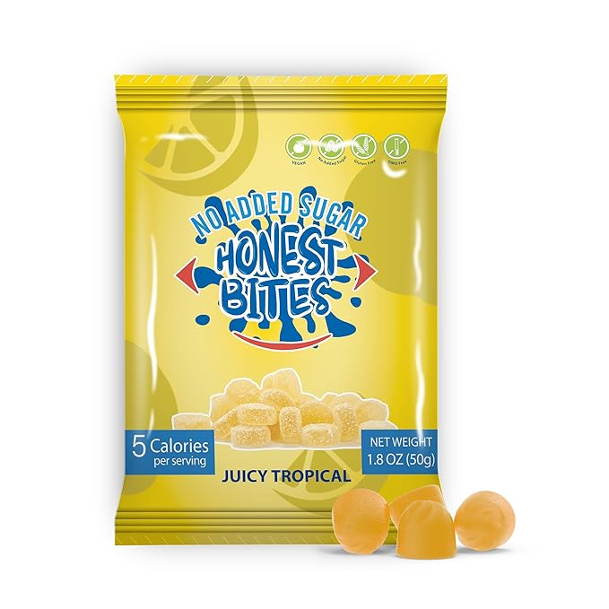 Honest Bites Low Sugar Gummy Candy Juicy Tropical Flavor- Healthy Snacks for the Whole Family, Gluten Free, Keto, Vegan Fruit Snacks - Tropical Burst, Low Calorie Snacks