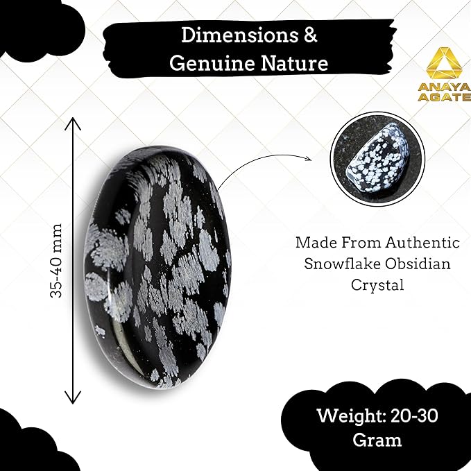 Snowflake Obsidian Worry Stones – Crystal Thumb Worry Stone for Anguish, Stress – Relaxing & Soothing Balance Stones for Meditation, Healing Stones & Crystals for Men, Women