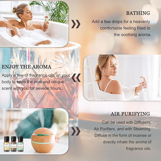 EUQEE 6PCS Fragrance Oils for Men, Men's Pubs Gift Set Premium Fragrance Oils -10ml-Leather, Sweet Tobacco(New Name-Honeyed Haze), Dragons Blood, Sandalwood, Bay Rum, Cedarwood (Men's Pubs)