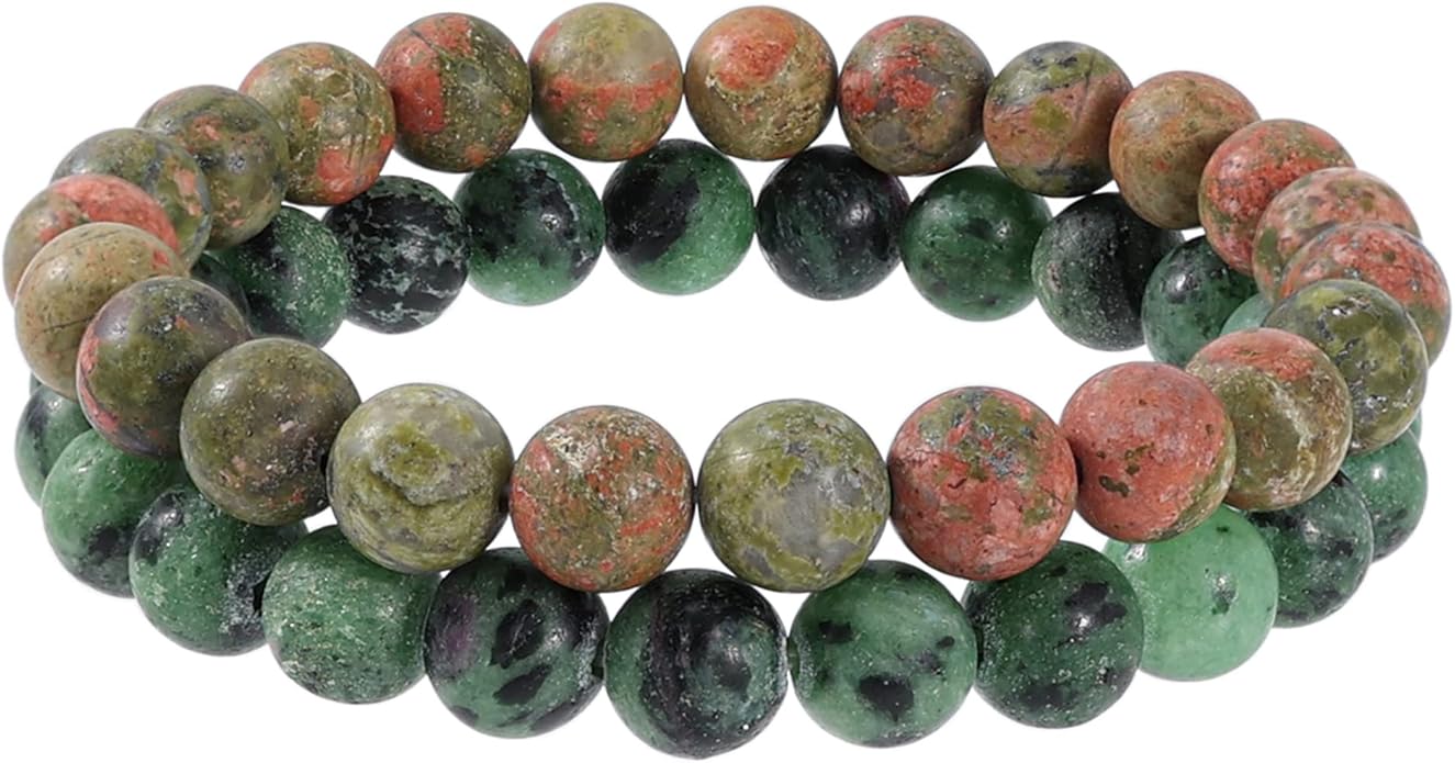 Bivei Natural Gemstone Semi Precious Healing Crystals Handmade Stretchy Round Beads Bracelet, Enhance Positive Energy