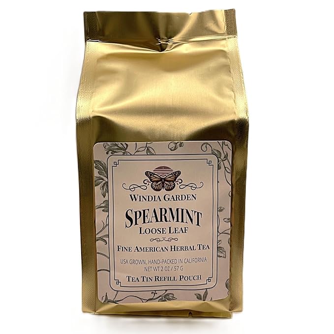 Windia Garden, Spearmint Tea, Loose Leaf Herbal Tea, Grown in USA, Caffeine-Free, Refill Pouch, Hand-Packed in California, Small Woman Owned Business