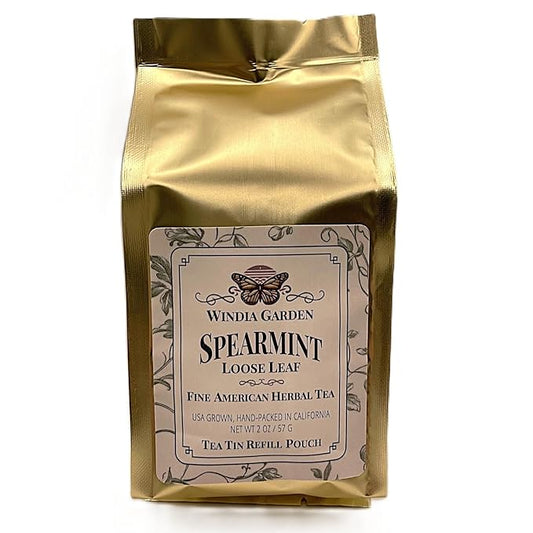Windia Garden, Spearmint Tea, Loose Leaf Herbal Tea, Grown in USA, Caffeine-Free, Refill Pouch, Hand-Packed in California, Small Woman Owned Business