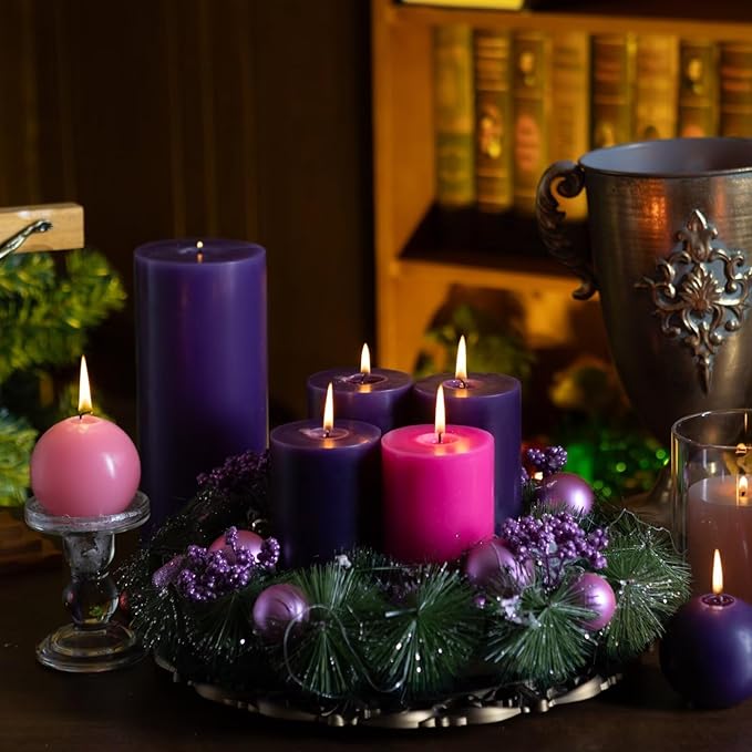 MOZEAL 3" x 6" Hand-Poured Unscented Candle, Dripless Pillar Candle Set of 3, Long Lasting Burning, Approx 120 Hours Burn Time, Rustic Country Style, for Spring Celebrations, Vibrant Energy, Hot Pink