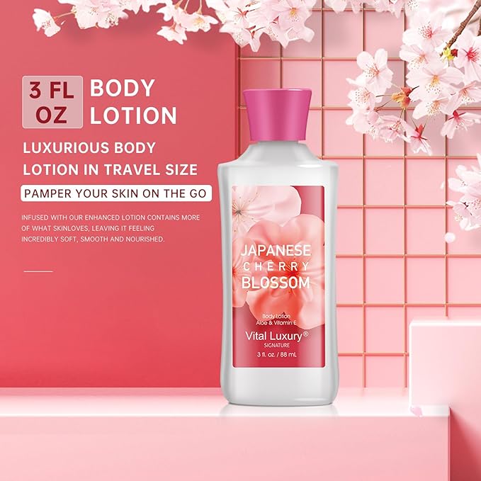 Bath and Body Gift Set for Women & Girls, Japanese Cherry Blossom Spa Set With Natural Extracts-Shower Gel, Body Lotion, Body Mist, Body Care Travel Set for Birthday Mother's Day Gifts