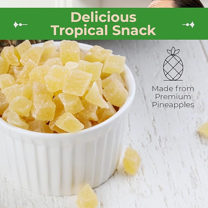 Sincerely Nuts - Dried Pineapple Chunks | Healthy Dehydrated Fruit Snack | Sweet Candied Chewy Tropical Pineapple Bits | Kosher, Vegan, Gluten Free 1 (LB) Bag