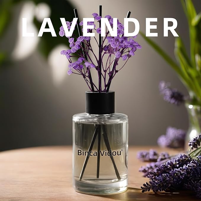 Reed Diffuser, Binca Vidou Lavender Reed Oil Diffusers Set for Office Decor Bedroom Living Room Aromatherapy for Gift Idea & Stress Relief 2.7oz(80ml)
