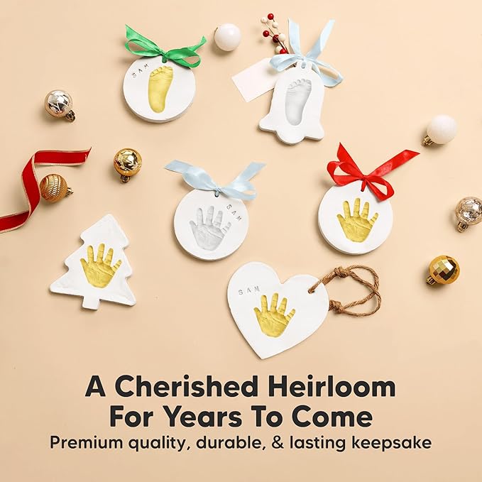 Baby Hand and Footprint Kit - Personalized Newborn Footprint Ornament, Clay Handprint Keepsake, Easy DIY Dog Paw Print Kit, Baby Shower Gifts for Boys, Girls, New Mom Gifts (Snow)