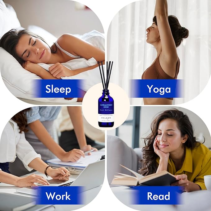 Reed Diffuser Set, Sandalwood Rose Scented Oil Diffuser with Sticks, Home Fragrance Reed Diffusers for Bathroom Shelf Decor & Air Fresheners