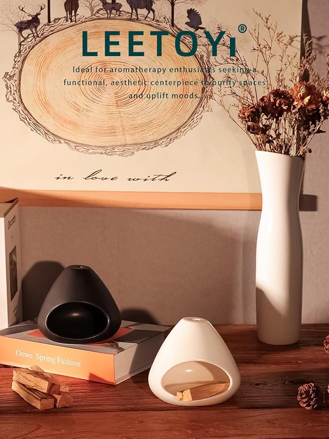 Ceramic Palo Santo Holder - Modern Incense Burner for Meditation,Yoga and Energy Cleansing - Wood Sticks Dish, Cone Burner - Inspired Home Decor Gift (White)