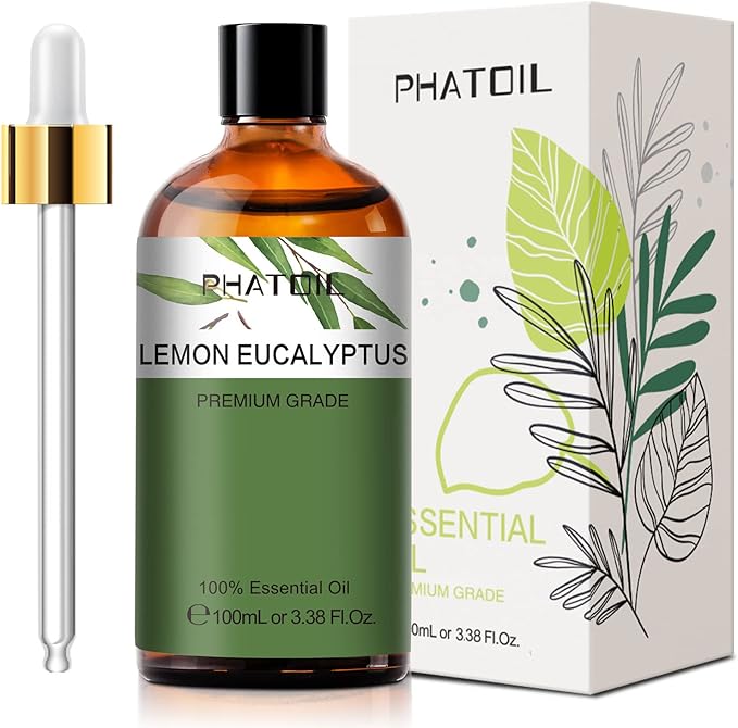 Lemon Eucalyptus 3.38fl.oz Essential Oil, PHATOIL Pure Aromatherapy Oils for Diffuser, Humidifier, Perfect for DIY Soap, Candle, Bath Bombs Making(100ml)