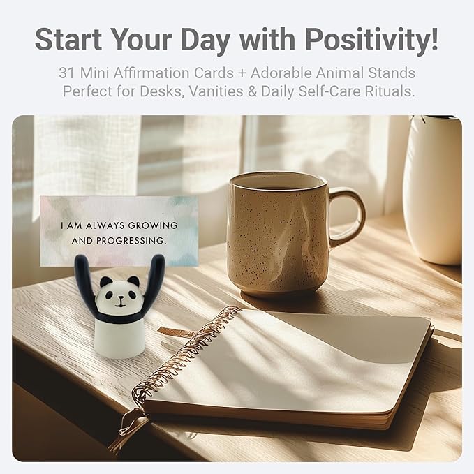 ZEARPT Affirmation Card Deck for Women, Self Care Gift, Positive Affirmation Cards with Holder, Gift for Her, Daughter, Niece, Sister, Daily Affirmations, Midlife Manifestation Gift (White - Panda)